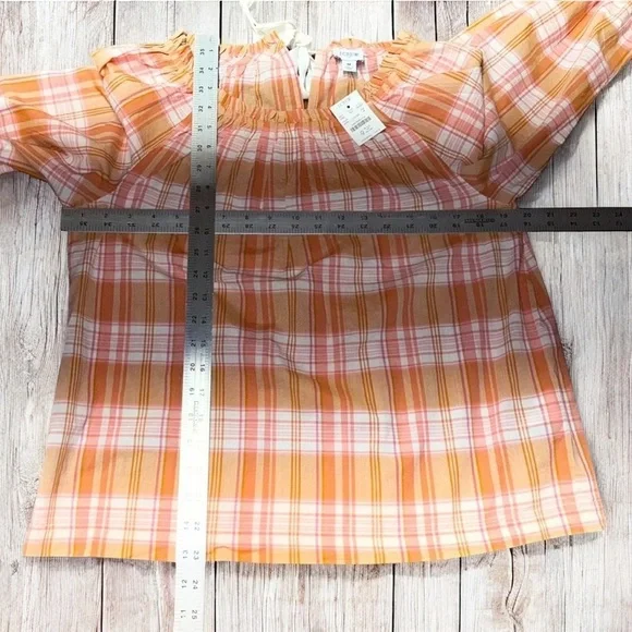 J. Crew Madras Plaid Ruffle Tie-Back 100% Cotton Orange Blouse Top ~ M ~ NWT - Picture 9 of 9